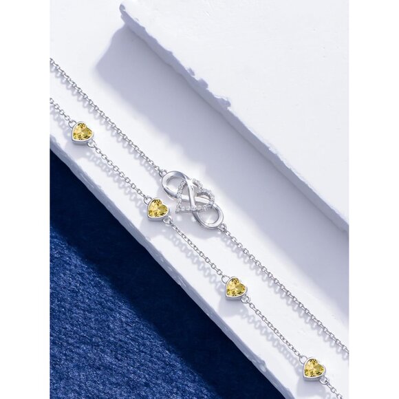 Infinity Heart Birthstone Charm Link Anklets Bracelets for Women 925 Sterling Si - Picture 2 of 7